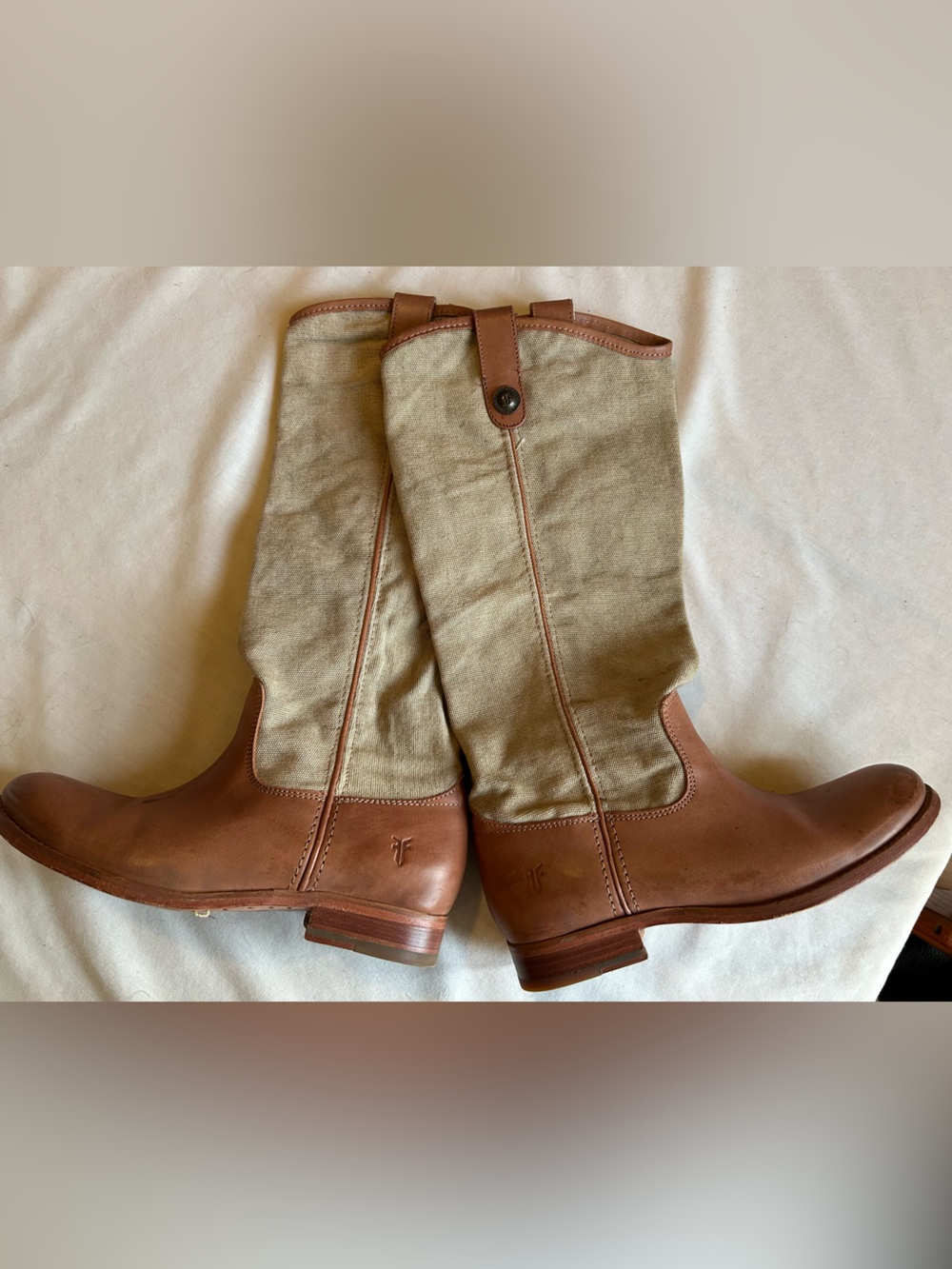 Frye Tan Leather Sole Boots with Canvas Upper
